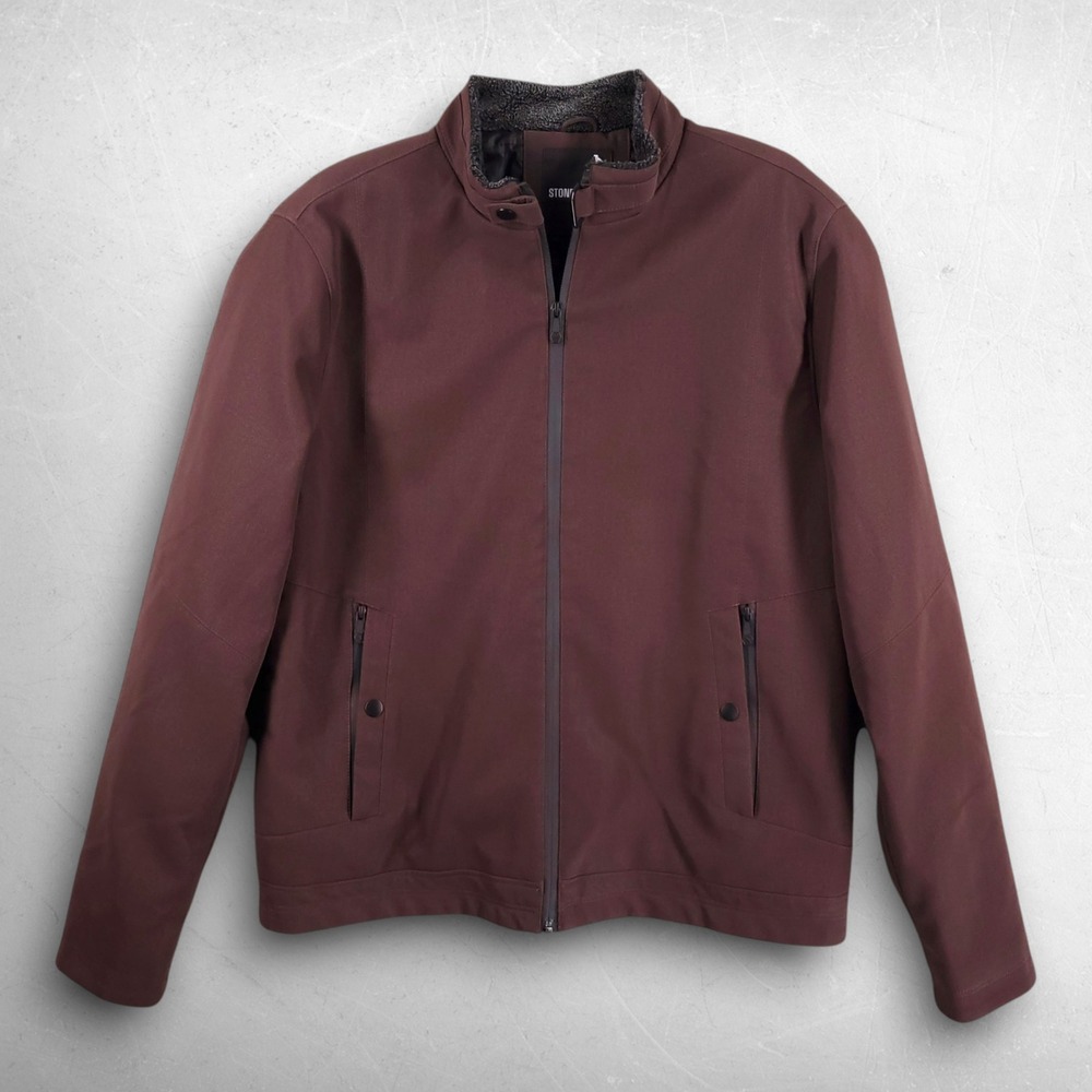 Stone Falcon Faux Leather Moto Jacket Men XL Dark Red Streetwear Gorpcore NWT
